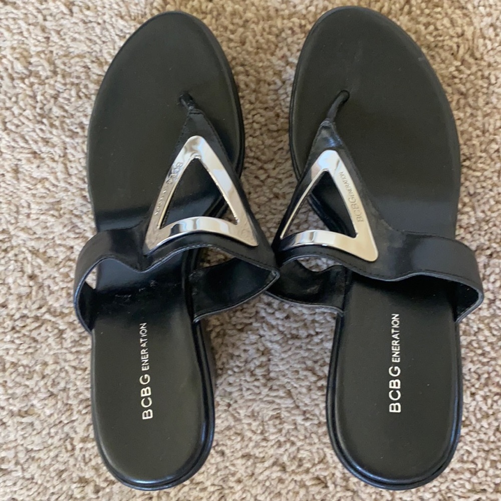 BCBG black wedges